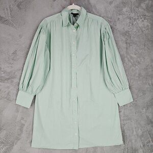 J. Crew Shirt Dress Womens Size XS Pastel Mint Oversized Button Up Puff Sleeve
